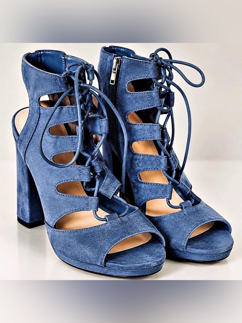 BAR III Suede Lace-Up Heels Blue US 6.5 NWT
